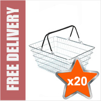 20 x 23 Litre Large Wire Shopping Hand Baskets (Black Handles)