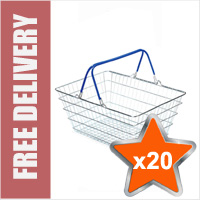 20 x 23 Litre Large Wire Shopping Hand Baskets (Blue Handles)