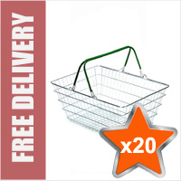 20 x 23 Litre Large Wire Shopping Hand Baskets (Green Handles)