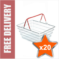 20 x 23 Litre Large Wire Shopping Hand Baskets (Red Handles)