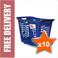 10 x 55 Litre Horizontal Shopping Basket with 4 Wheels - Blue