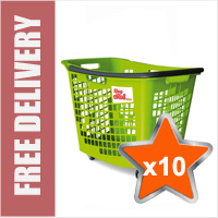 10 x 55 Litre Horizontal Shopping Basket with 4 Wheels - Green