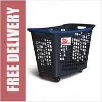 55 Litre Horizontal Shopping Basket with 4 Wheels - Anthracite with Blue Handle