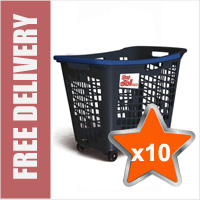 10 x 55 Litre Horizontal Shopping Basket with 4 Wheels - Anthracite with Blue Handle