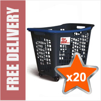 20 x 55 Litre Horizontal Shopping Basket with 4 Wheels - Anthracite with Blue Handle