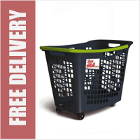 55 Litre Horizontal Shopping Basket with 4 Wheels - Anthracite with Green Handle