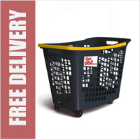 55 Litre Horizontal Shopping Basket with 4 Wheels - Anthracite with Yellow Handle