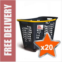 20 x 55 Litre Horizontal Shopping Basket with 4 Wheels - Anthracite with Yellow Handle