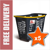 5 x 55 Litre Horizontal Shopping Basket with 4 Wheels - Anthracite with Yellow Handle