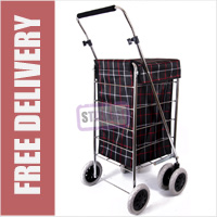 Alaska Premium 6 Wheel Swivel Shopping Trolley with Adjustable Handle Black Check
