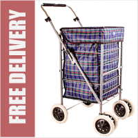 Lightweight 6 Wheel Swivel Shopping Trolley with Adjustable Handle Navy Check