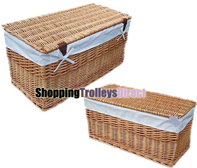 Wicker Storage Trunk Chest with Linen Liner and Lid (Light Brown)