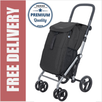 Carlett Lett430C Classic Duo Practical Deluxe Folding 6 Wheel Swivel Shopping Trolley with Park Brake and Thermal Compartment Volcano Black