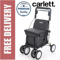 Carlett Lett900 Senior Assist Heavy Duty Walk & Sit Folding 6 Wheel Swivel Shopping Trolley Rollator with Seat Backrest and Brakes Volcano Black