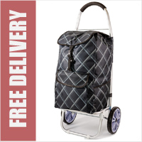 La Rochelle Deluxe 2 Wheel Shopping Trolley with Front and Side Pockets and XL Wheels Black/Grey Criss Cross