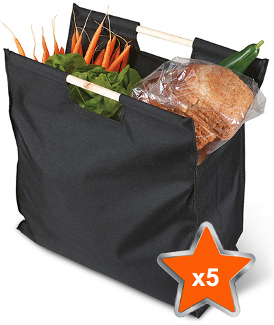 5 x Deluxe Reusable Shopping Bags with Wooden Handles