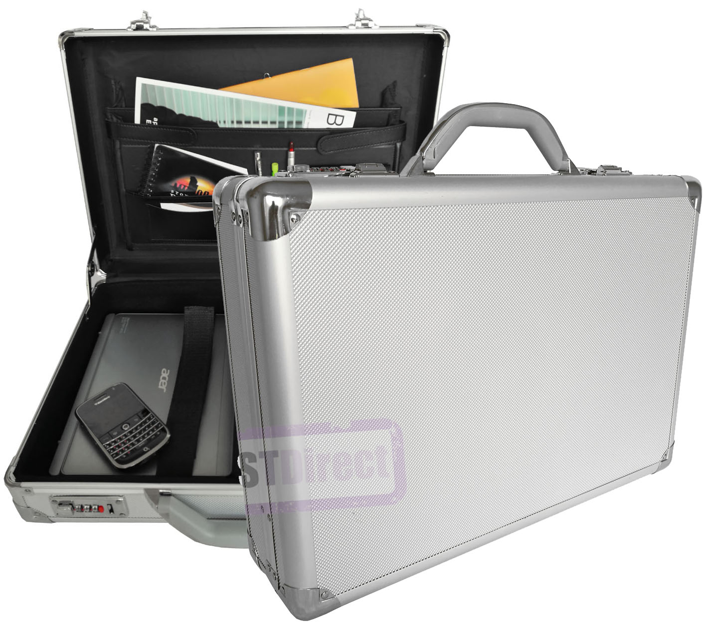 Pro Aluminium Large Deep Executive Laptop Padded Briefcase Attache Case Silver