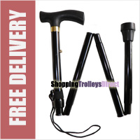Folding Walking Stick Adjustable Height Travel Portable Secure Non Slip Lightweight Aluminium Metal Black