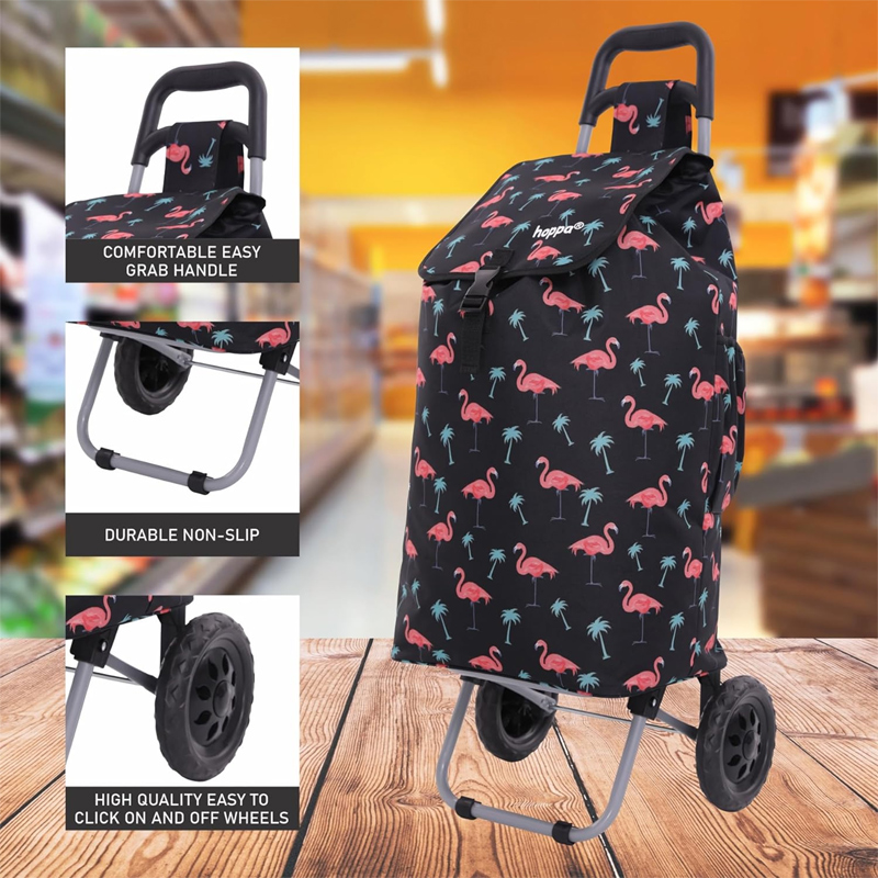 Hoppa Black with Flamingos Large 57 Litre Capacity 2 Wheel Folding Shopping Trolley #4