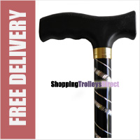 Deluxe Black with Silver Etched Engraved Flecked Stripes Pattern Ladies Adjustable Walking Stick - 23" - 38.5"