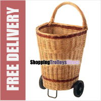 Large Luxury Wicker Shopping Trolley / Willow Log Basket on Wheels