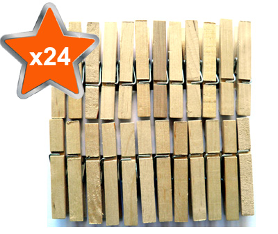 24 x Traditional Wooden Clothes Line Pegs