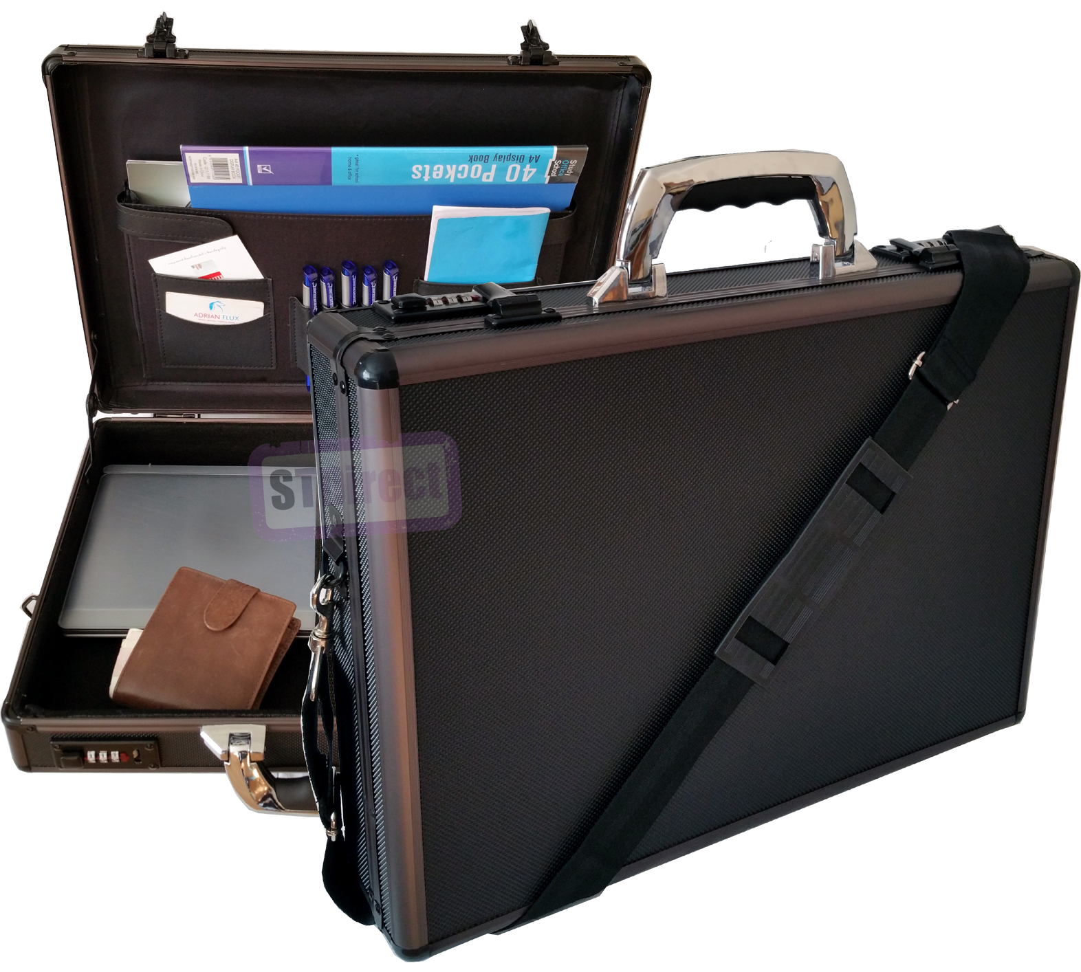 Pro Aluminium Laptop Padded Briefcase Attache Case with Detachable Shoulder Strap