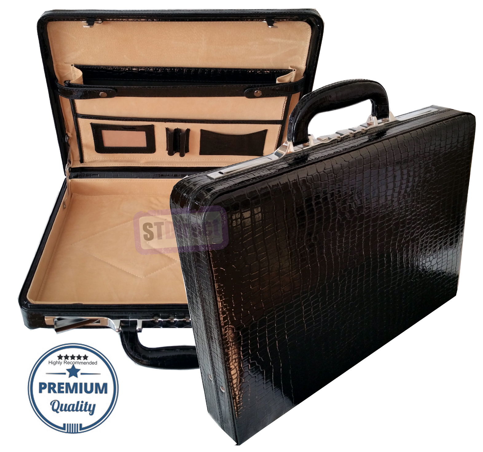 Genuine Leather Croc Finish Unisex Slimline Executive Attache Briefcase