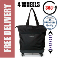 Mini-Maxi Designer Look Expandable Lightweight Folding Shopping Bag on 4 Wheels Black