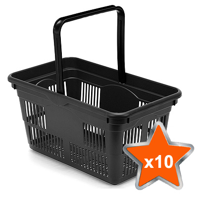 10 x 24 Litre Plastic Hand Baskets (Black)