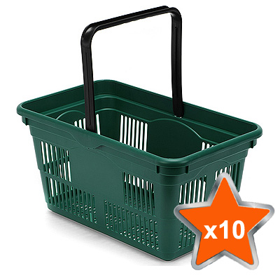 10 x 24 Litre Plastic Hand Baskets (Green)