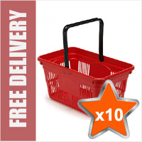 10 x 24 Litre Plastic Hand Baskets (Red)
