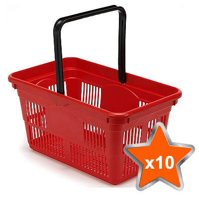 10 x 24 Litre Plastic Hand Baskets (Red)