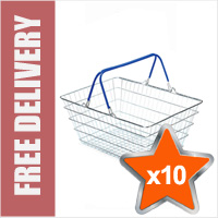 10 x 23 Litre Large Wire Shopping Hand Baskets (Blue Handles)