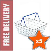 5 x 23 Litre Large Wire Shopping Hand Baskets (Blue Handles)