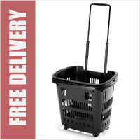 34 Litre Shopping Basket On Wheels - Black
