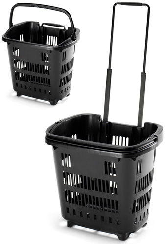 34 Litre Shopping Basket On Wheels - Black
