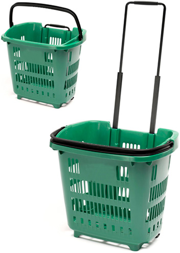 34 Litre Shopping Basket On Wheels - Green