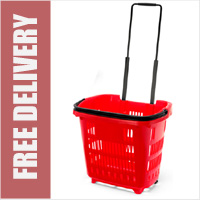 34 Litre Shopping Basket On Wheels - Red