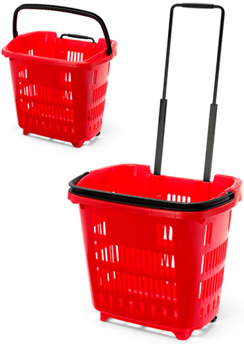 34 Litre Shopping Basket On Wheels - Red
