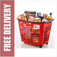 55 Litre Horizontal Shopping Basket with 4 Wheels - Red