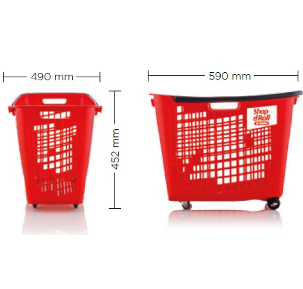 55 Litre Horizontal Shopping Basket with 4 Wheels - Red #3