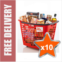 10 x 55 Litre Horizontal Shopping Basket with 4 Wheels - Red