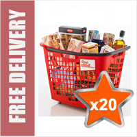 20 x 55 Litre Horizontal Shopping Basket with 4 Wheels - Red