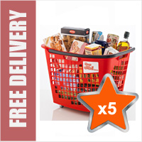 5 x 55 Litre Horizontal Shopping Basket with 4 Wheels - Red