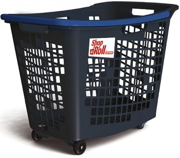 55 Litre Horizontal Shopping Basket with 4 Wheels - Anthracite with Blue Handle #1