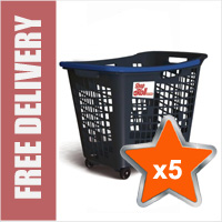 5 x 55 Litre Horizontal Shopping Basket with 4 Wheels - Anthracite with Blue Handle
