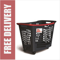 55 Litre Horizontal Shopping Basket with 4 Wheels - Anthracite with Red Handle