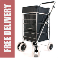 Alaska Premium 6 Wheel Swivel Shopping Trolley with Adjustable Handle Plain Black