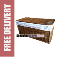 Wicker Storage Trunk Chest with Linen Liner and Lid (Dark Brown)